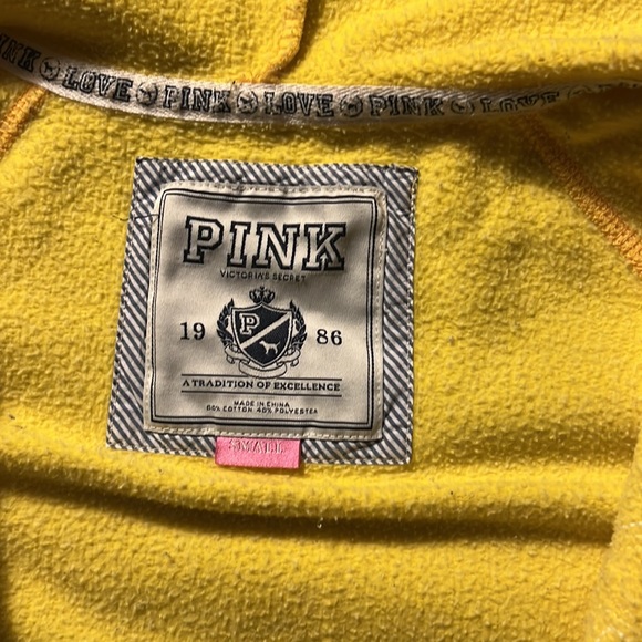 Pink from Victoria’s Secret, yellow hooded sweatshirt, size Small. - Picture 4 of 13